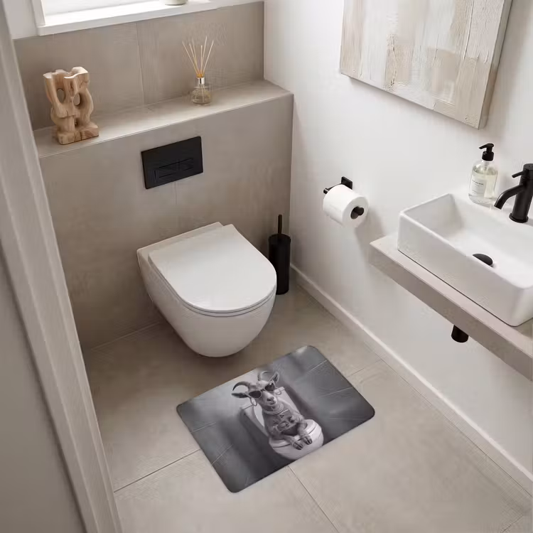 Geit - Telefoon - Toilet - Zwart - Wit WCmat klein -sfeer1
