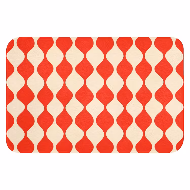 Golvend patroon - Retro - Rood - Beige WCmat klein 1009 -3d