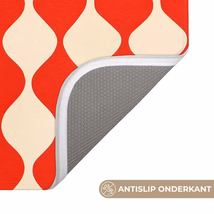 Golvend patroon - Retro - Rood - Beige WCmat klein 1009 -USP_AntislipNL