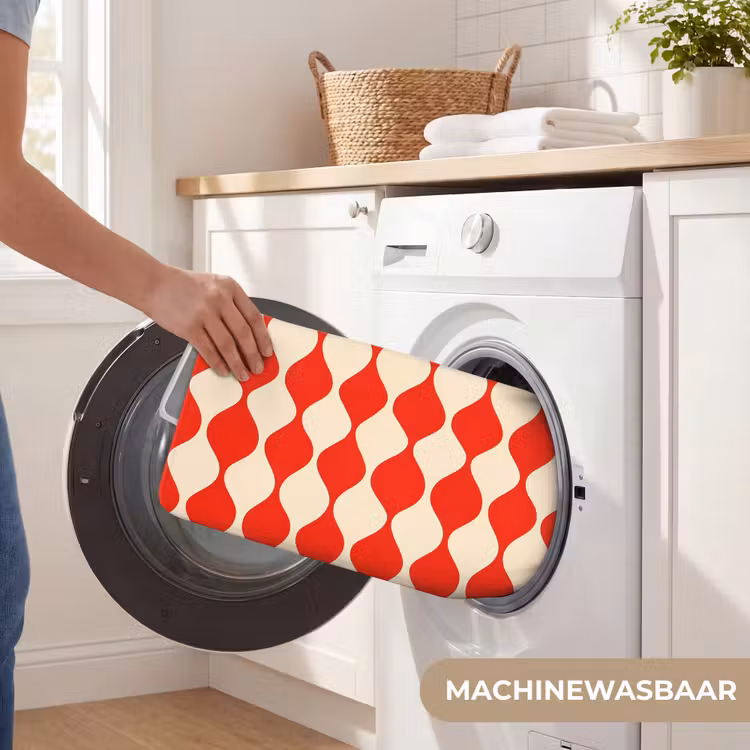 Golvend patroon - Retro - Rood - Beige WCmat klein 1009 -USP_WasbaarNL