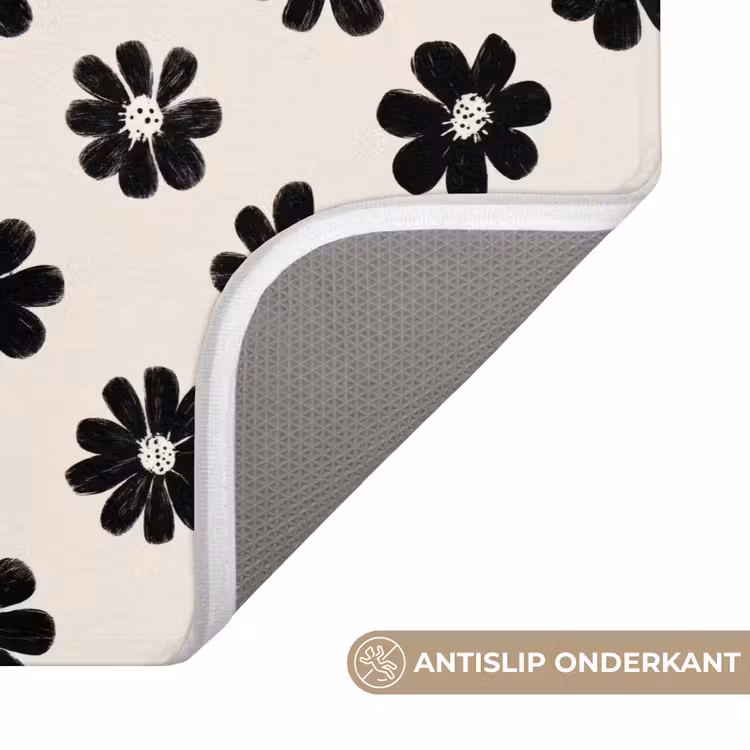 Grafisch - Madeliefjes - Zwart - Beige WCmat klein 1009 -USP_AntislipNL