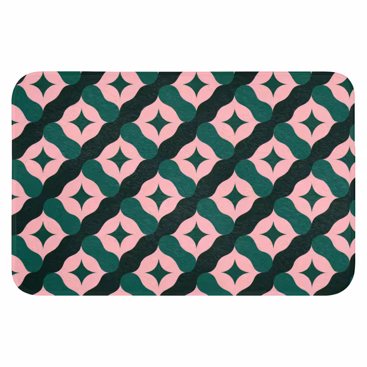 Groen - Roze - Retro - Sterren WCmat klein 1009 -3d