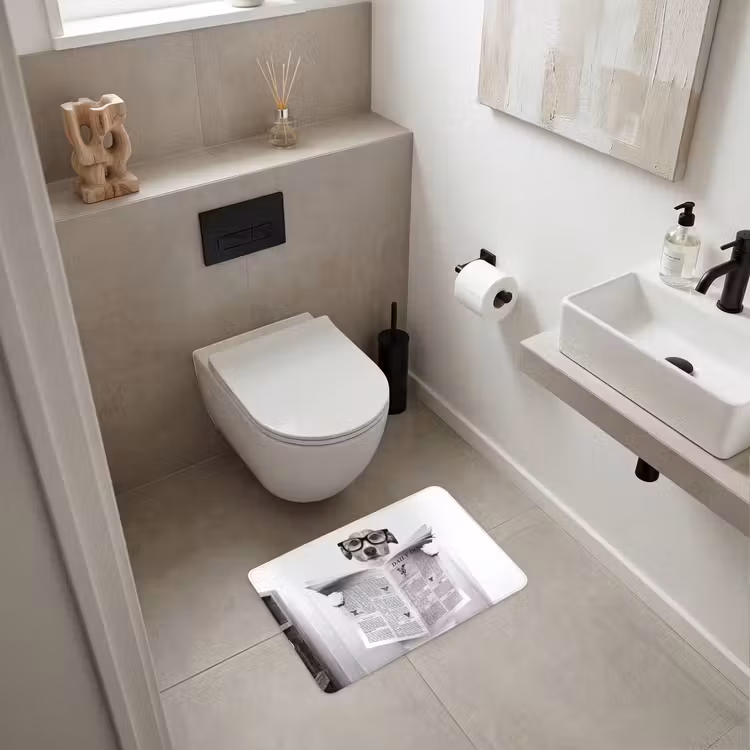 Hond - Krant - Toilet - Zwart wit - Dieren WCmat klein -sfeer1