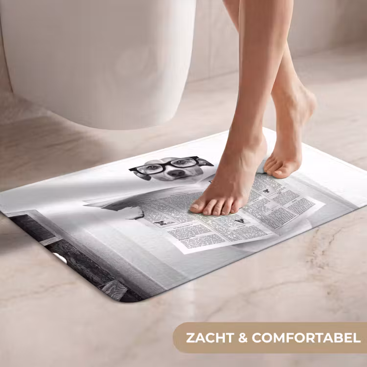 Hond - Krant - Toilet - Zwart wit - Dieren WCmat klein -USP_ZachtNL