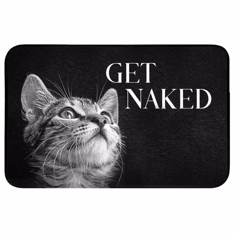 Kat - Dieren - quote - Get naked - Zwart WCmat middel -3d