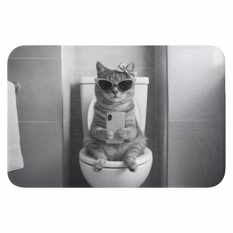 Kat - Telefoon - Toilet - Zwart - Wit WCmat klein -3d