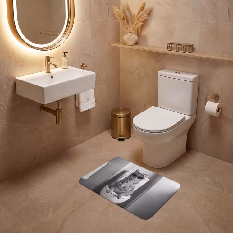 Kat - Telefoon - Toilet - Zwart - Wit WCmat klein -sfeer3