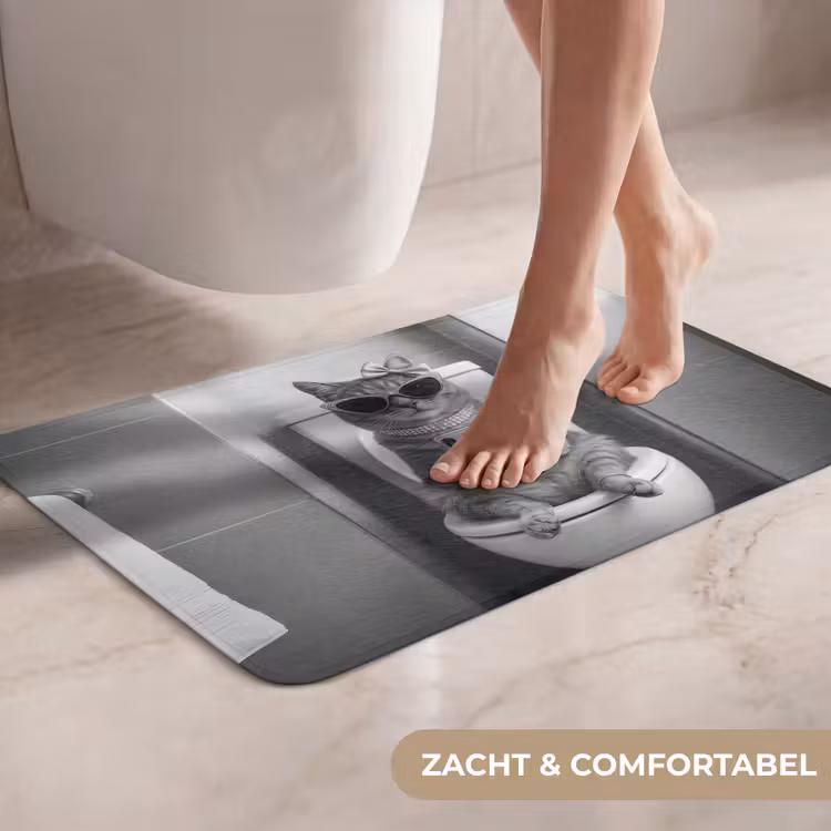 Kat - Telefoon - Toilet - Zwart - Wit WCmat klein -USP_ZachtNL
