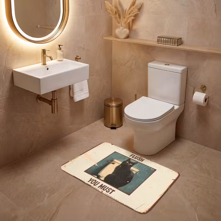 Kat - Vintage - Zwart - Quote - Flush you must WCmat klein -sfeer3