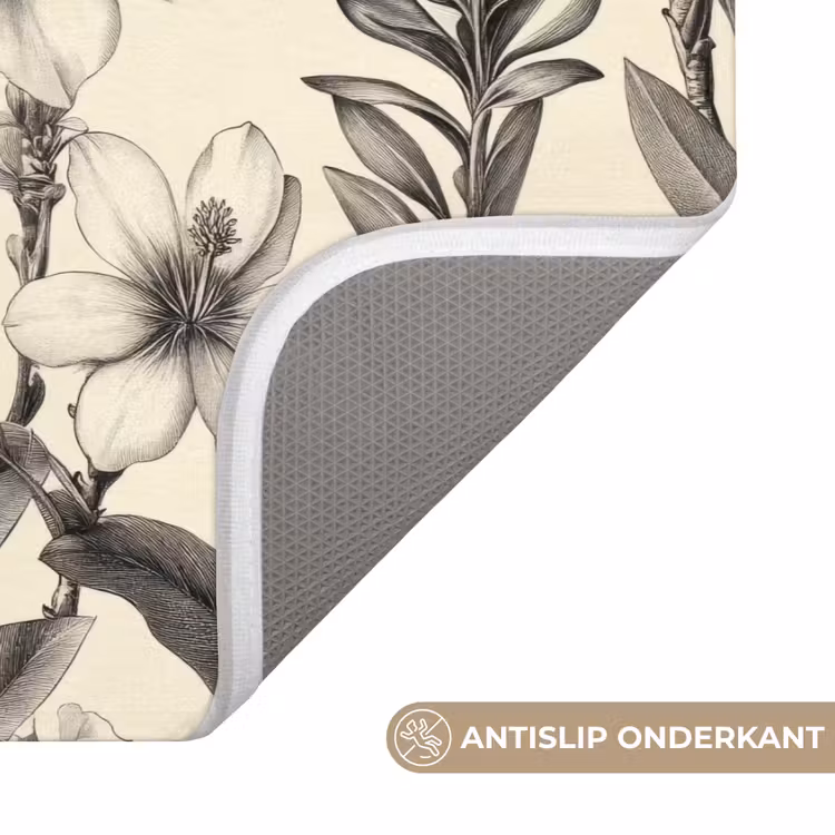 Klassiek - Botanisch - Zwart - Beige WCmat klein 1009 -USP_AntislipNL