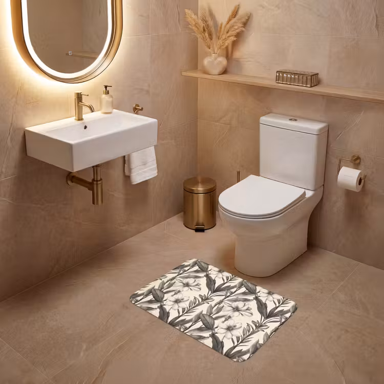 Klassiek - Botanisch - Zwart - Beige WCmat klein 1009 -sfeer3