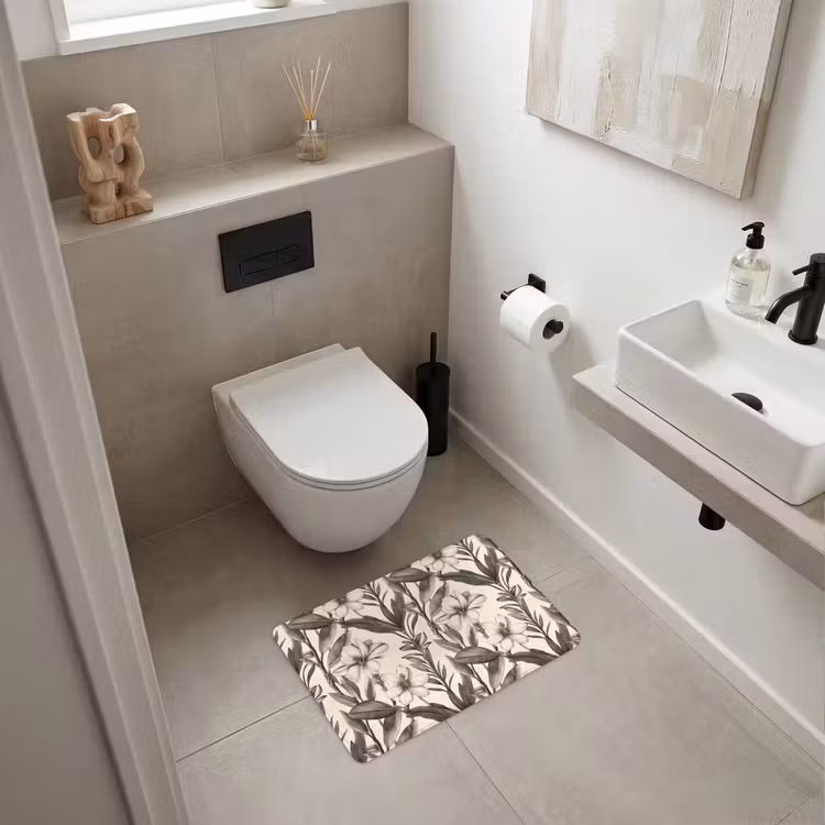Klassiek - Botanisch - Zwart - Beige WCmat klein 1009 -sfeer1