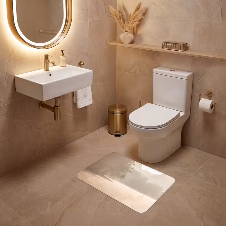 Landschap - Bos - Water - Mist - Beige WCmat klein -sfeer3