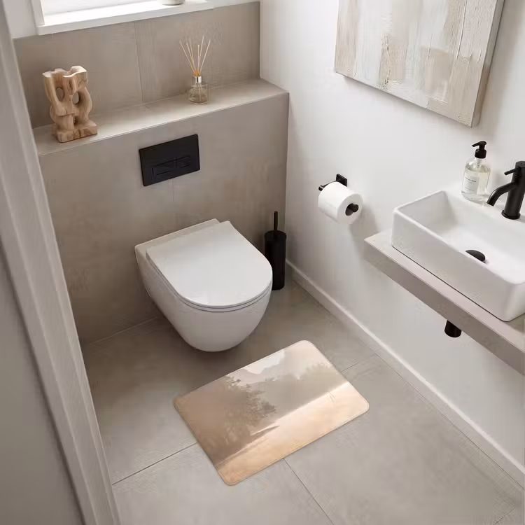 Landschap - Bos - Water - Mist - Beige WCmat klein -sfeer1
