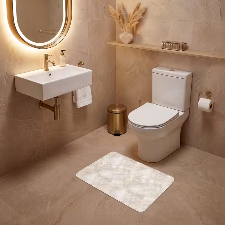 Lichtbeige - Goudbruine Nerven - Marmer WCmat klein 1009 -sfeer3