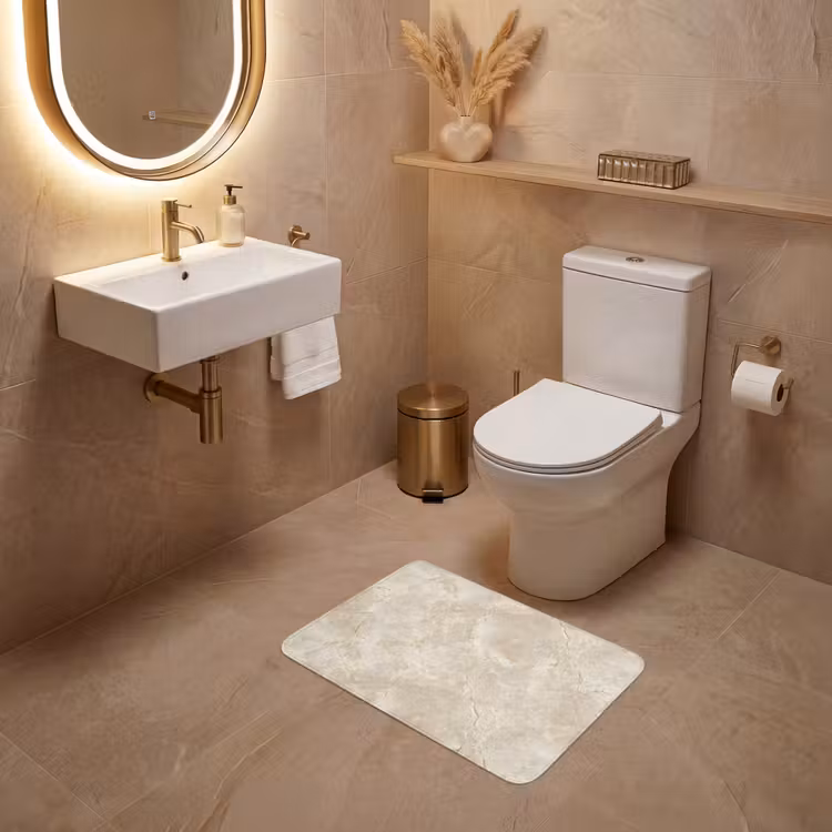 Lichtbeige - Marmer - Aders WCmat klein 1009 -sfeer3