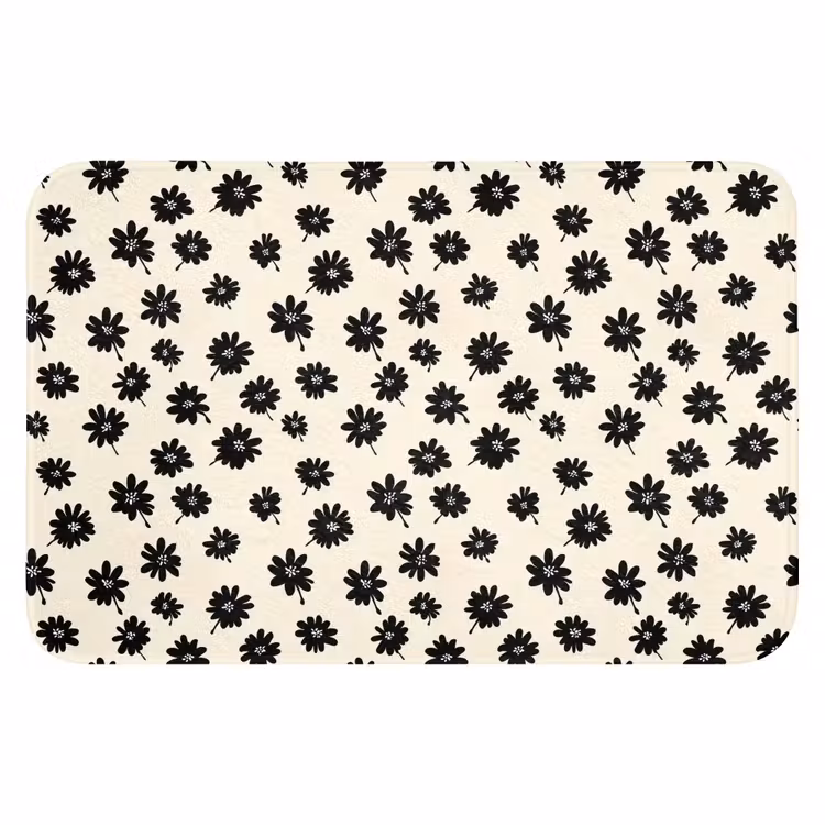 Madeliefjes - Grafisch - Zwart - Beige WCmat klein 1009 -3d