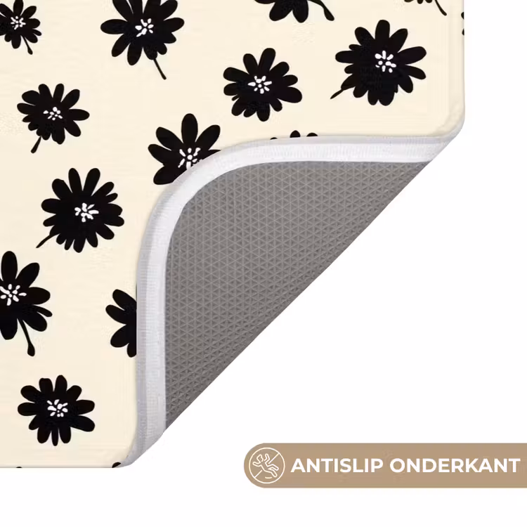 Madeliefjes - Grafisch - Zwart - Beige WCmat klein 1009 -USP_AntislipNL