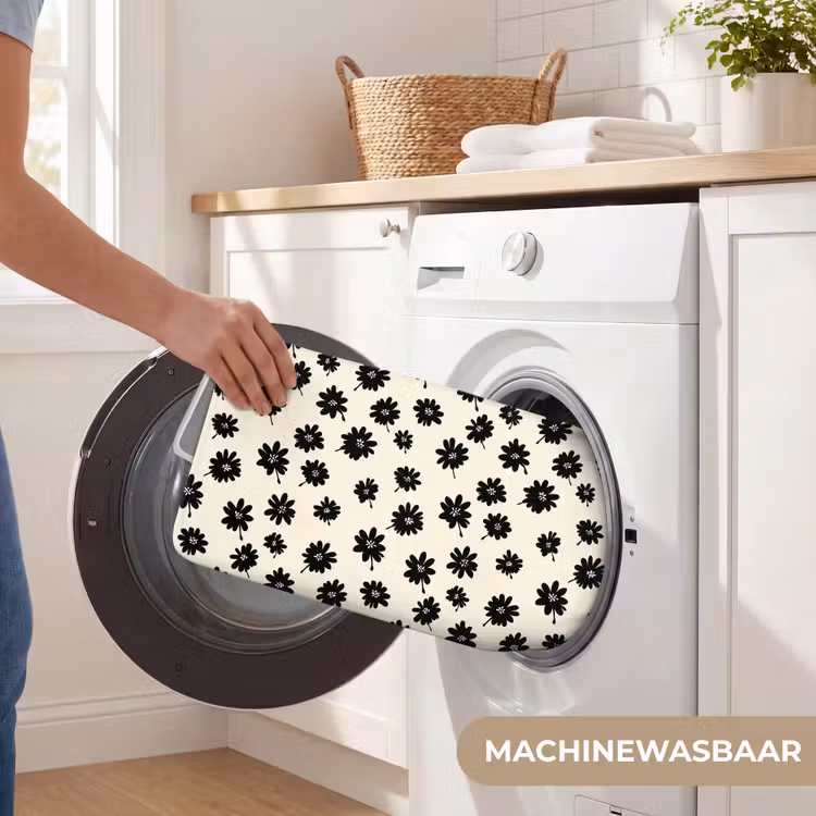 Madeliefjes - Grafisch - Zwart - Beige WCmat klein 1009 -USP_WasbaarNL
