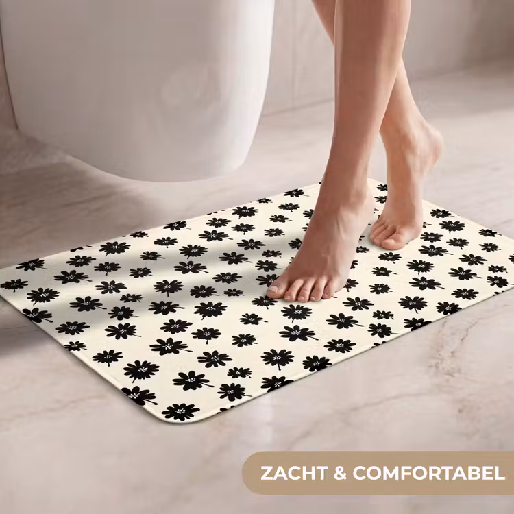 Madeliefjes - Grafisch - Zwart - Beige WCmat klein 1009 -USP_ZachtNL