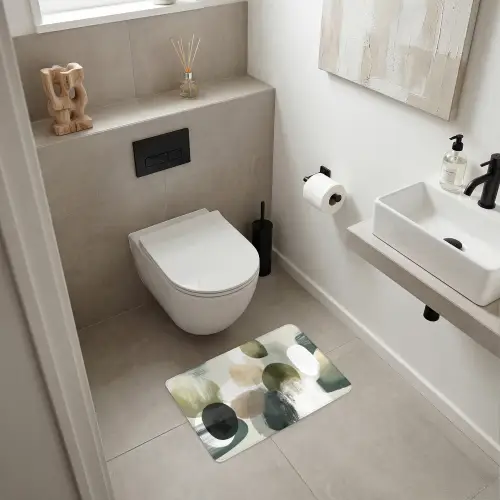 Minimalistisch - Cirkels - Penseelstreken - Beige WCmat klein -sfeer1
