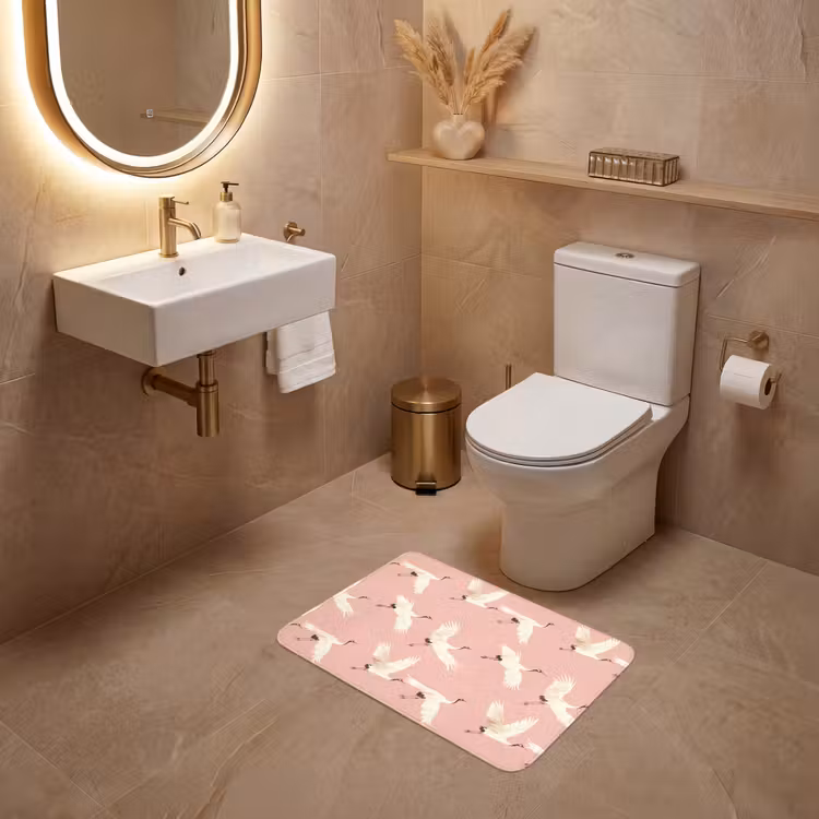 Modern - Kraanvogels - Roze WCmat klein 1009 -sfeer3