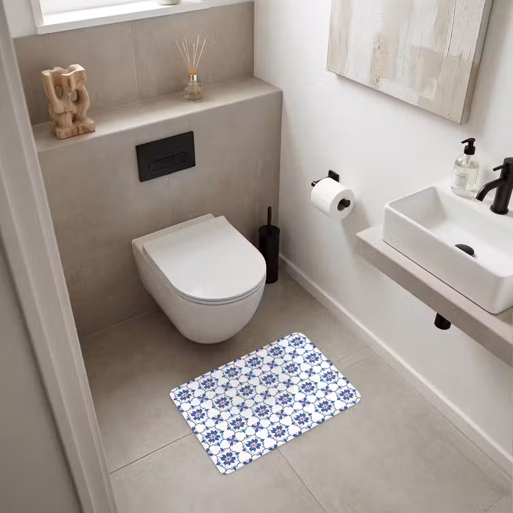 Modern - Patroon - Blauw - Roze WCmat klein 1009 -sfeer1
