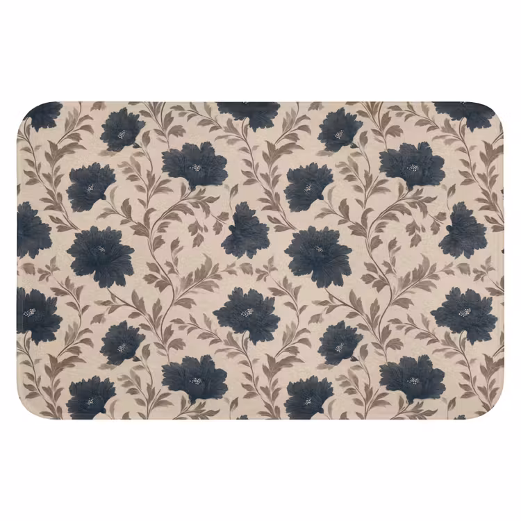 Motief - Bloemen - Zwart - Beige WCmat klein 1009 -3d