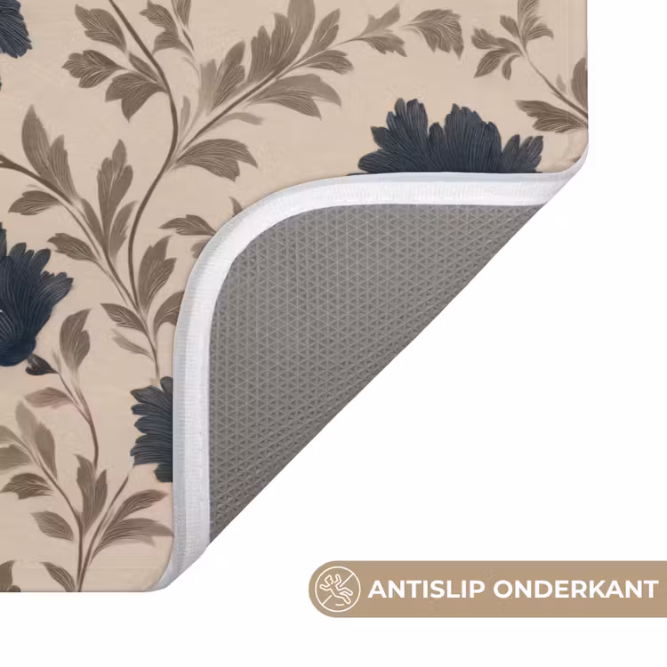 Motief - Bloemen - Zwart - Beige WCmat klein 1009 -USP_AntislipNL