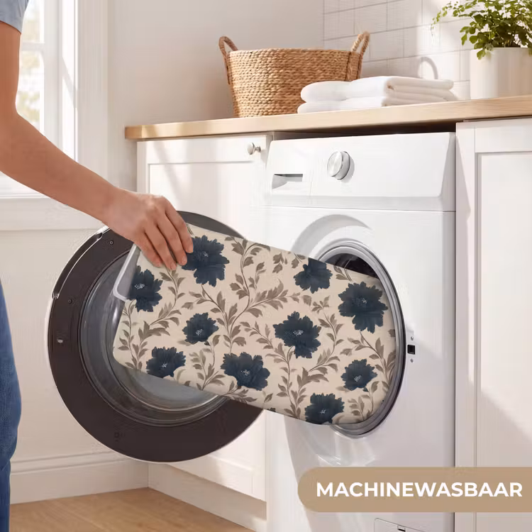Motief - Bloemen - Zwart - Beige WCmat klein 1009 -USP_WasbaarNL