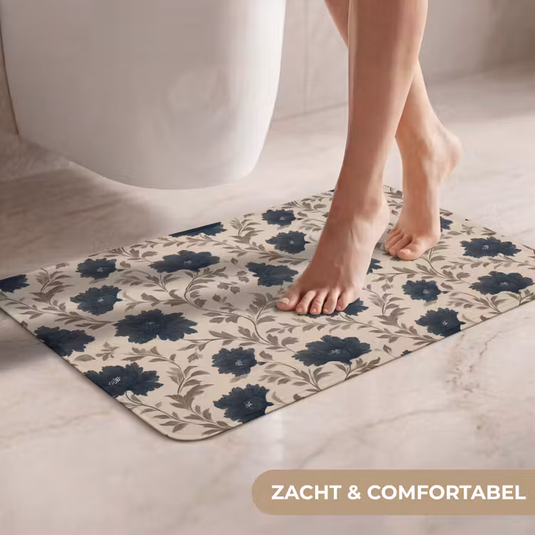 Motief - Bloemen - Zwart - Beige WCmat klein 1009 -USP_ZachtNL