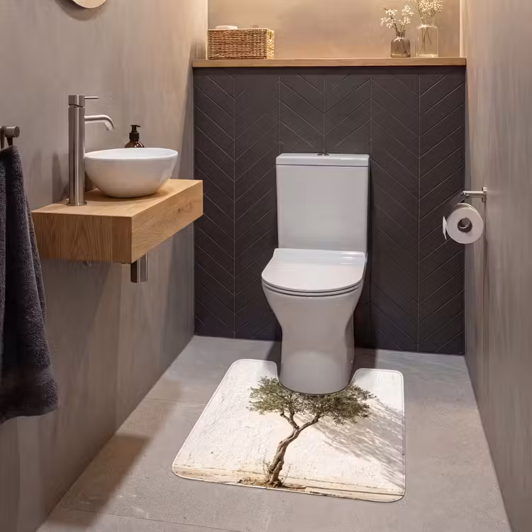 WC Mat - Olijfboom - muur - wit - Olijfboom - muur - wit WCmat U-uitsnede middel