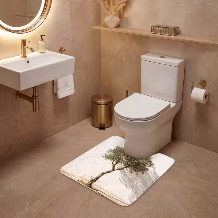 WC Mat - Olijfboom - muur - wit - Olijfboom - muur - wit WCmat U-uitsnede middel