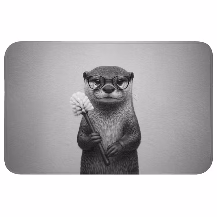 Otter - Wc-borstel - Bril - Zwart - Wit WCmat klein -3d