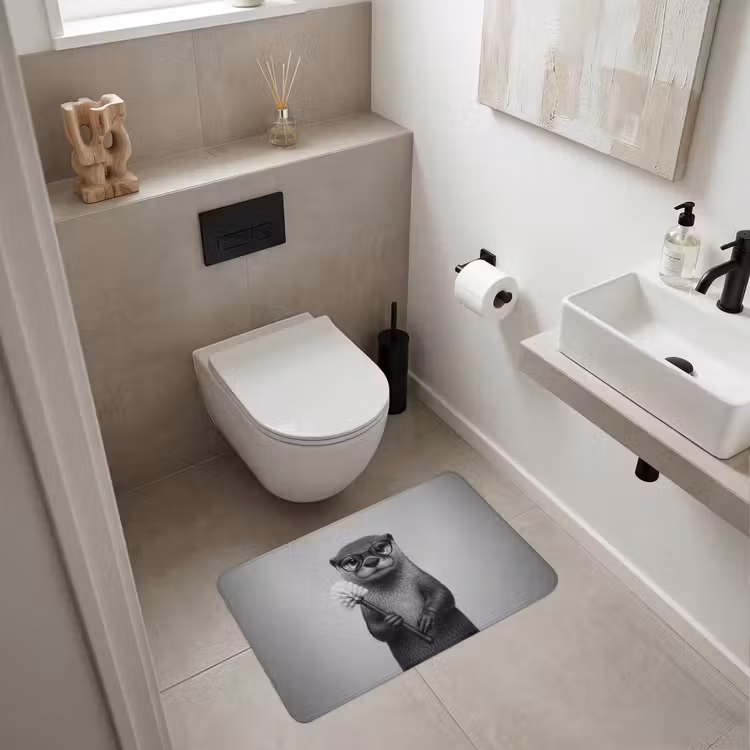Otter - Wc-borstel - Bril - Zwart - Wit WCmat klein -sfeer1