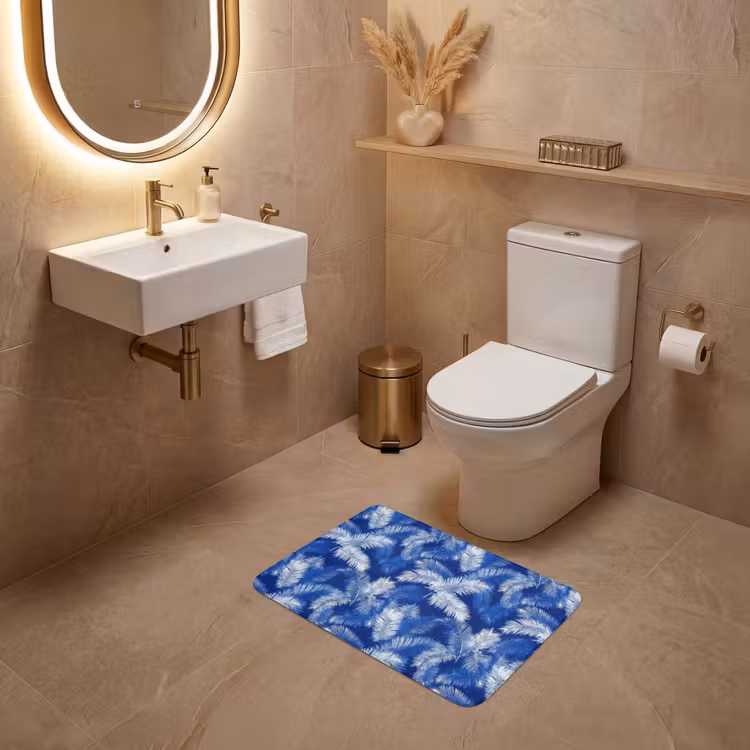 Palmblad - Patroon - Blauw WCmat klein 1009 -sfeer3