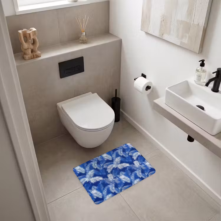 Palmblad - Patroon - Blauw WCmat klein 1009 -sfeer1