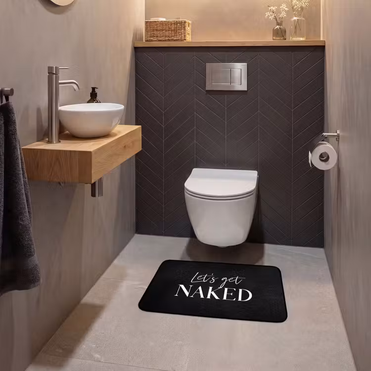 Quotes - Let's get naked - Zwart - Spreuk WCmat klein -sfeer2