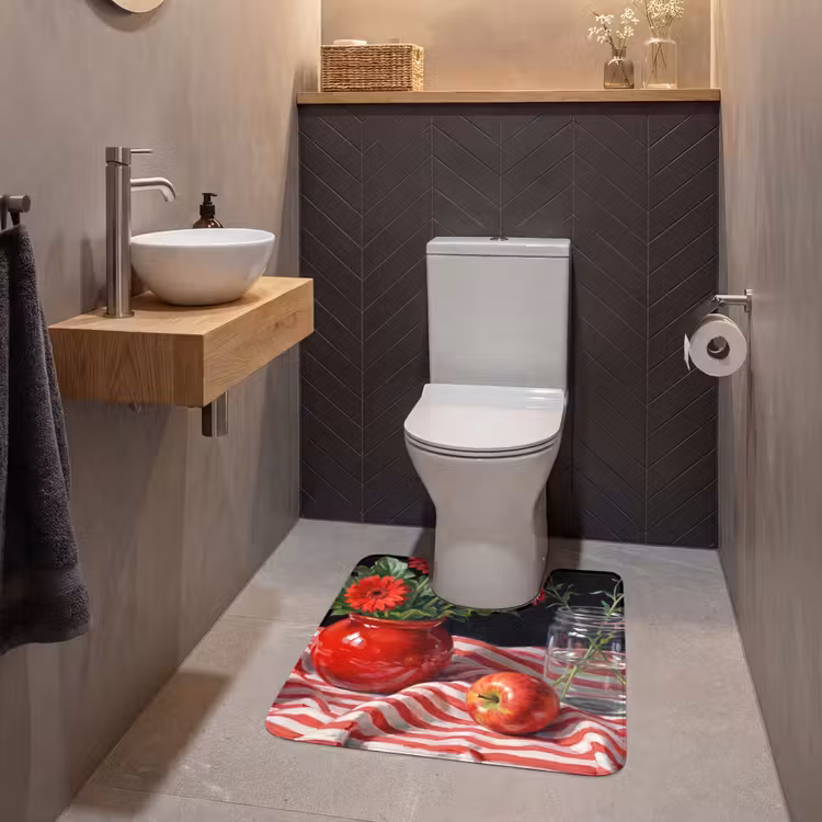 WC Mat - Rode bloemen - Vaas - Rode bloemen - Vaas WCmat U-uitsnede middel