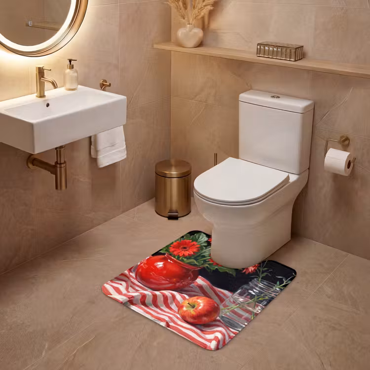 WC Mat - Rode bloemen - Vaas - Rode bloemen - Vaas WCmat U-uitsnede middel