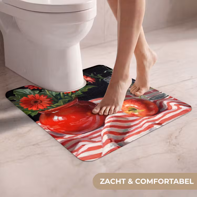 WC Mat - Rode bloemen - Vaas - Rode bloemen - Vaas WCmat U-uitsnede middel