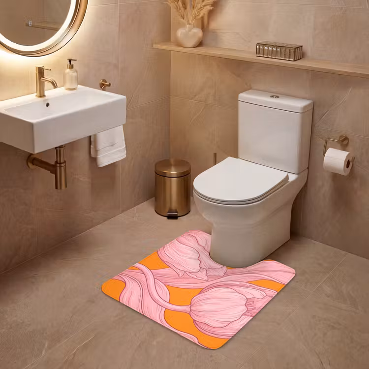 WC Mat - Roze bloemen - Modern - Roze bloemen - Modern WCmat U-uitsnede middel