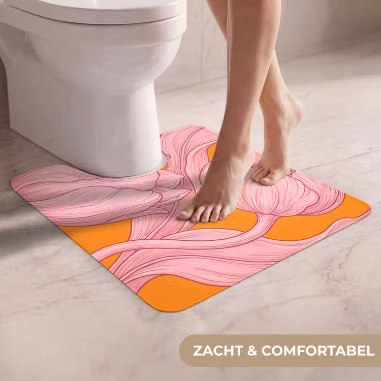 WC Mat - Roze bloemen - Modern - Roze bloemen - Modern WCmat U-uitsnede middel