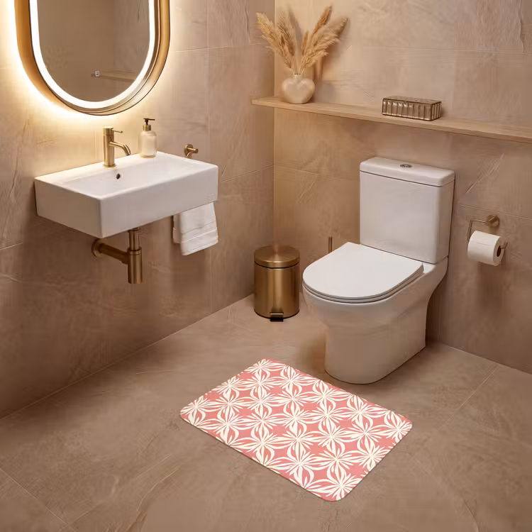 Roze - Bloemenmotief - Wit - Modern WCmat klein 1009 -sfeer3