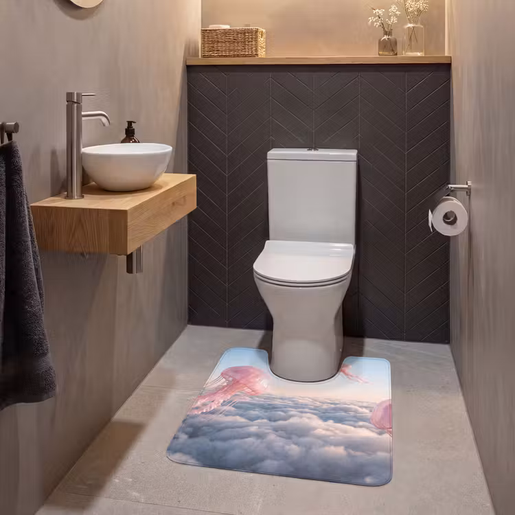 WC Mat - Roze dier - Wolken - Roze dier - Wolken WCmat U-uitsnede middel