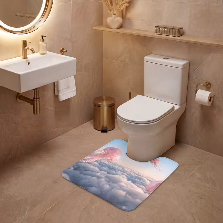 WC Mat - Roze dier - Wolken - Roze dier - Wolken WCmat U-uitsnede middel