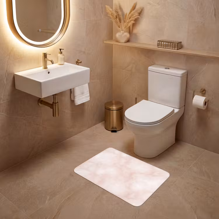 Roze - Marmer - Crème WCmat klein 1009 -sfeer3
