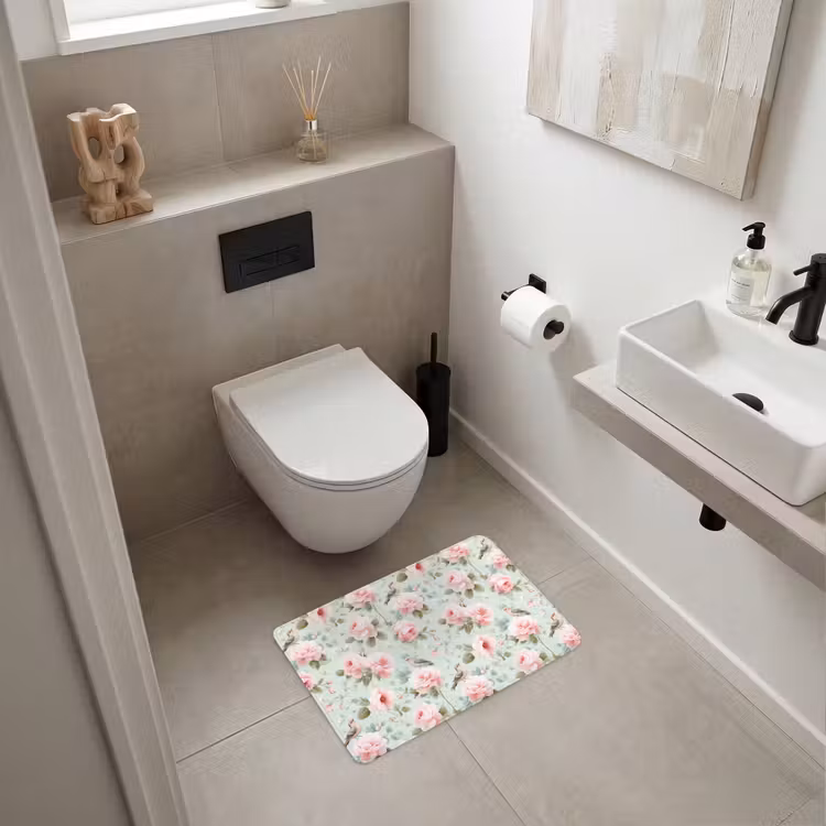 Rozen - Vogels - Pastel - Kleurrijk WCmat klein 1009 -sfeer1