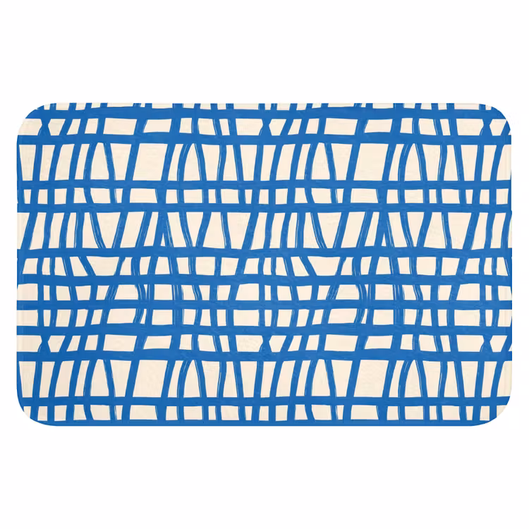 Ruitpatroon - Blauw - Crème WCmat klein 1009 -3d