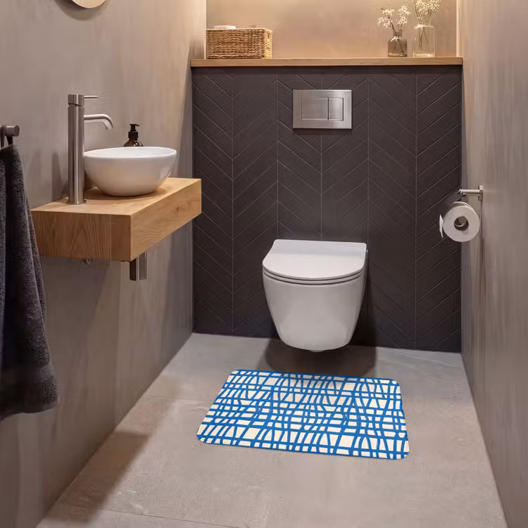 Ruitpatroon - Blauw - Crème WCmat klein 1009 -sfeer2